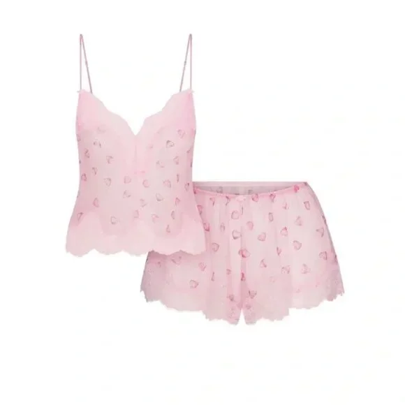 SKIMS Romance Lace Cami and Short Set Cherry Blossom Balloon Print NWT SMALL - Picture 3 of 7